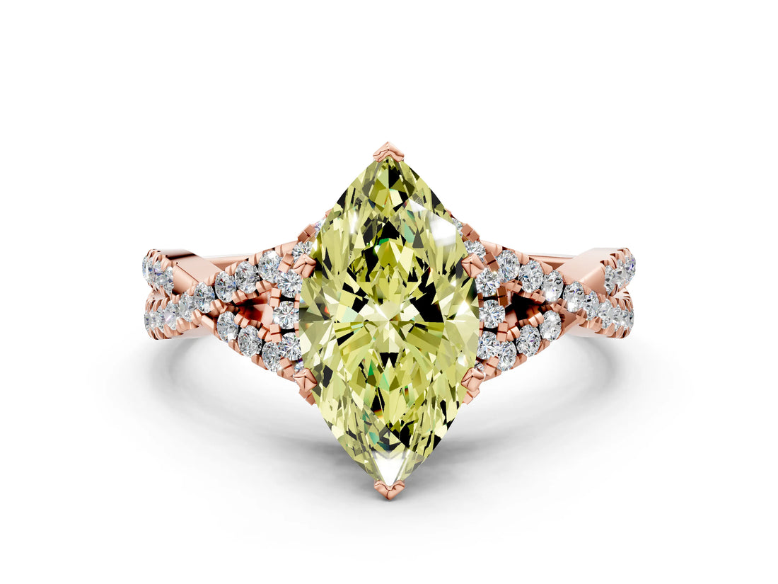 Rose gold Fancy Yellow Heart Cut Diamond  Halo Twist Band Solitaire Prong Setting Ring_42