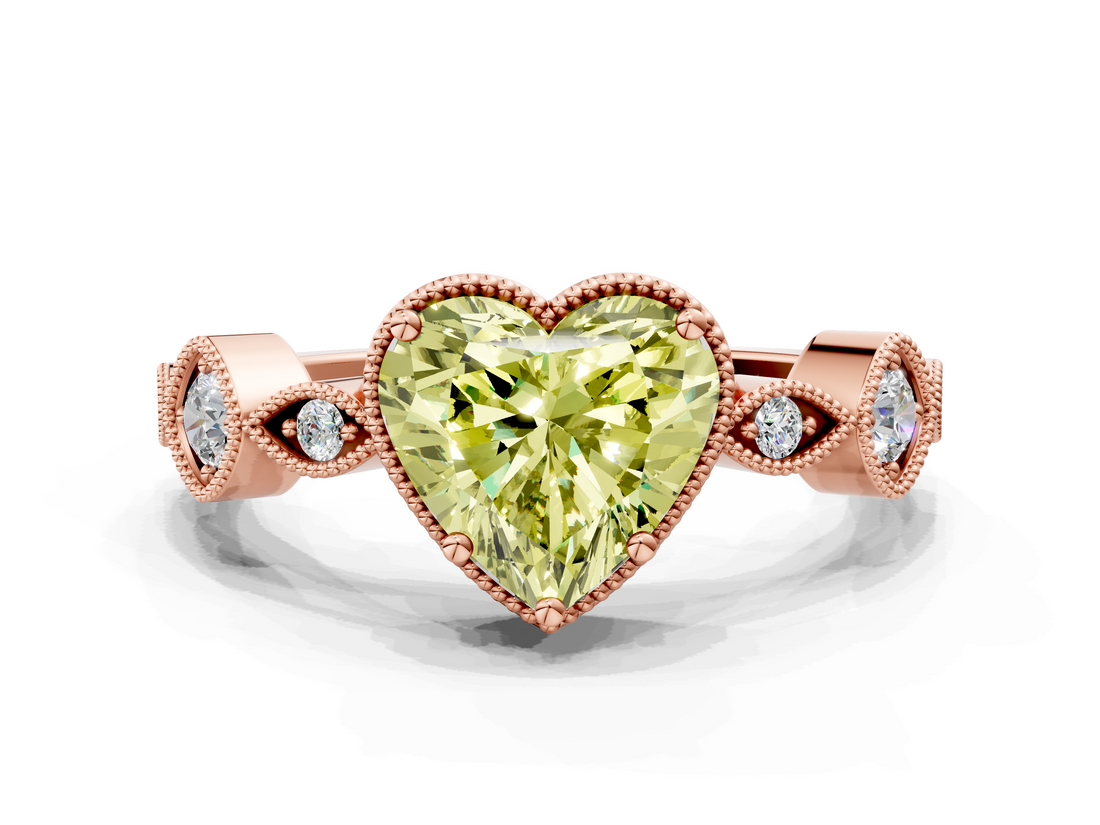 Rose gold Fancy Yellow Heart  Cut Diamond Milgrain Marquise Band with Prong Setting_3