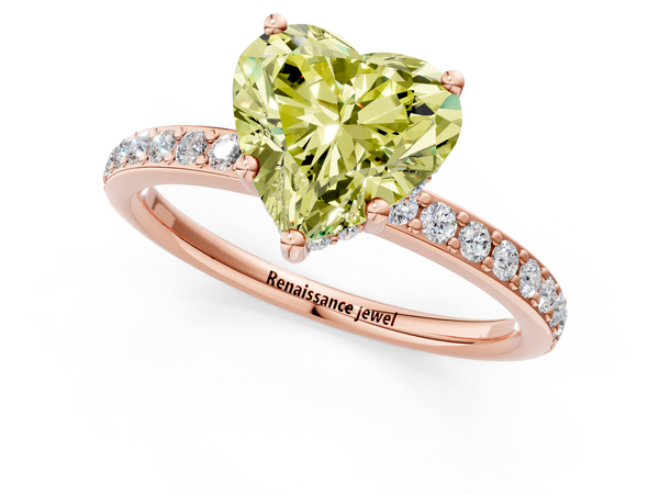 Rose gold Fancy Yellow Heart  Cut Diamond Pavé Band Ring with Four-Prong Setting
