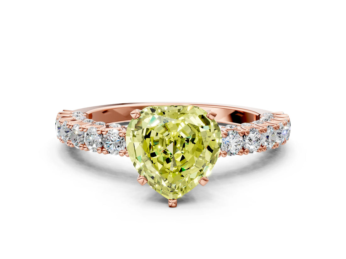 Rose gold Fancy Yellow Heart Cut Diamond Pavé Band Solitaire Ring with Prong Setting_62