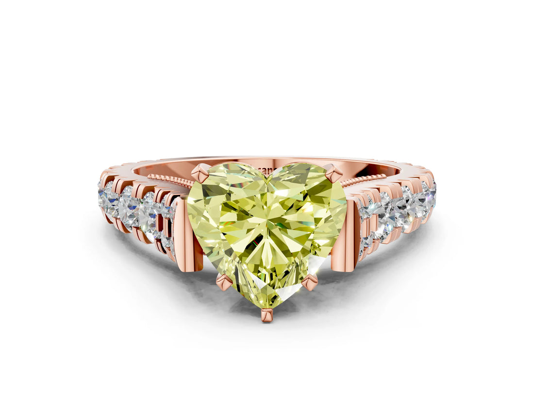Rose gold Fancy Yellow Heart  Cut Diamond Pavé Band Solitaire with Four-Prong Setting_15