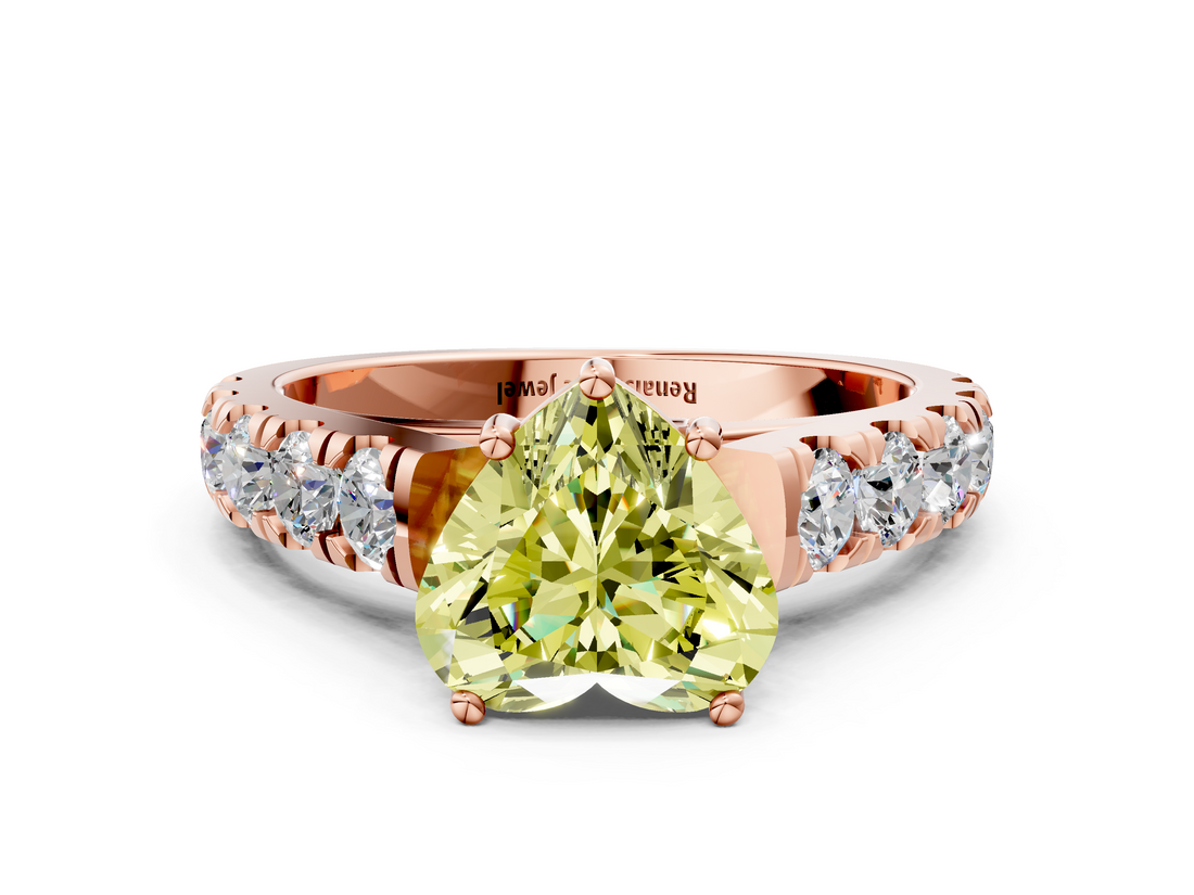 Rose gold Fancy Yellow Heart  Cut Diamond Pavé Band Solitaire with Four-Prong Setting_3