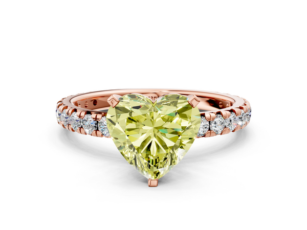 Rose gold Fancy Yellow Heart  Cut Diamond Pavé Band with Four-Prong Setting