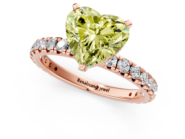 Rose gold Fancy Yellow Heart  Cut Diamond Pavé Band with Four-Prong Setting