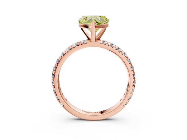 Rose gold Fancy Yellow Heart  Cut Diamond Pavé Band with Four-Prong Setting
