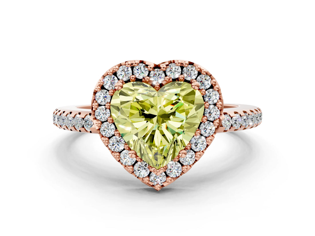 Rose gold Fancy Yellow Heart Cut Diamond Pavé Halo Ring with Four-Prong Setting_36