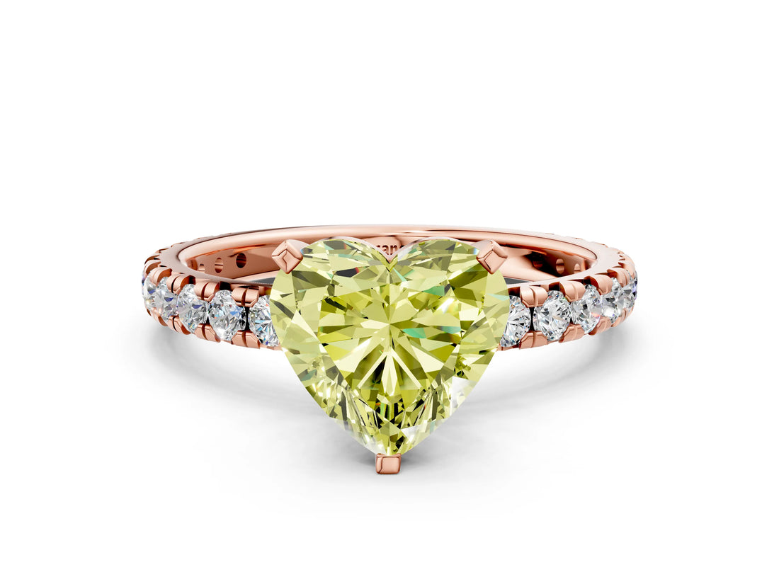 Rose gold Fancy Yellow Heart Cut Diamond Pavé Solitaire Ring with Round Band and Prong Setting_12
