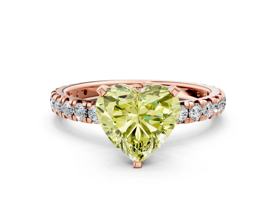 Rose gold Fancy Yellow Heart Cut Diamond Pavé Solitaire Ring with Round Band and Prong Setting_24