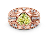 Rose gold Fancy Yellow Heart Cut Diamond Pave Art Deco Split Shank Ring with Four-Prong Setting