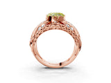 Rose gold Fancy Yellow Heart Cut Diamond Pave Art Deco Split Shank Ring with Four-Prong Setting_3