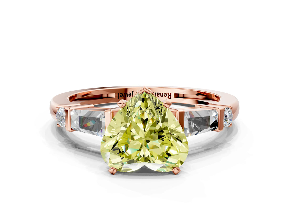 Rose gold Fancy Yellow Heart  Cut Diamond Ring with Baguette Side Stones, Channel Set Band, and Four-Prong Setting_24