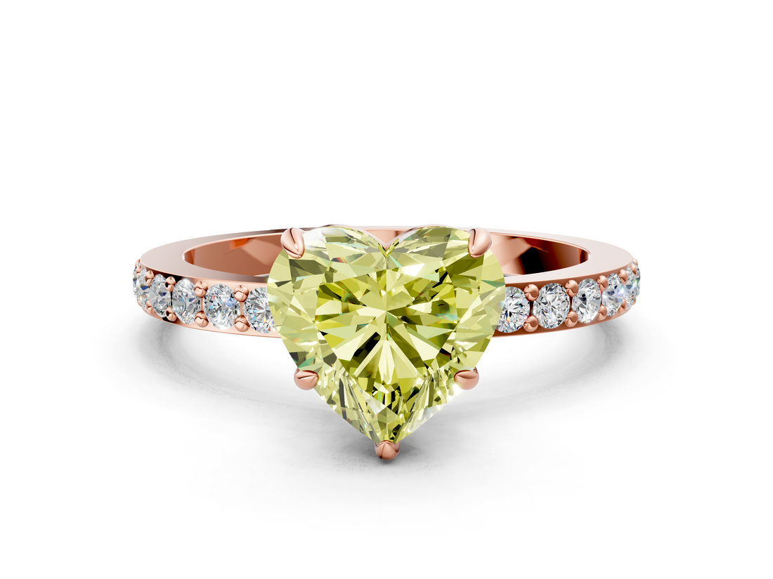 Rose gold Fancy Yellow Heart  Cut Diamond Ring with Pavé Band and Four-Prong Setting_50