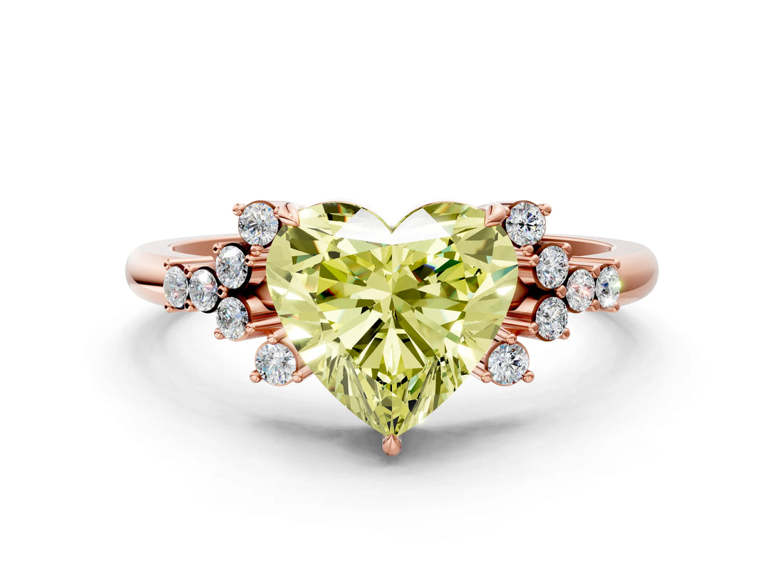 Rose gold Fancy Yellow Heart Cut Diamond Ring with Side Stones and Four-Prong Setting_78