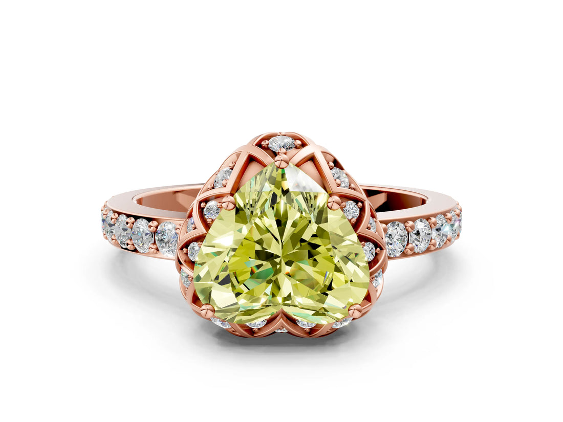 Rose gold Fancy Yellow Heart Cut Diamond Scalloped Halo Engagement Ring with Round Shared Prong Band_24