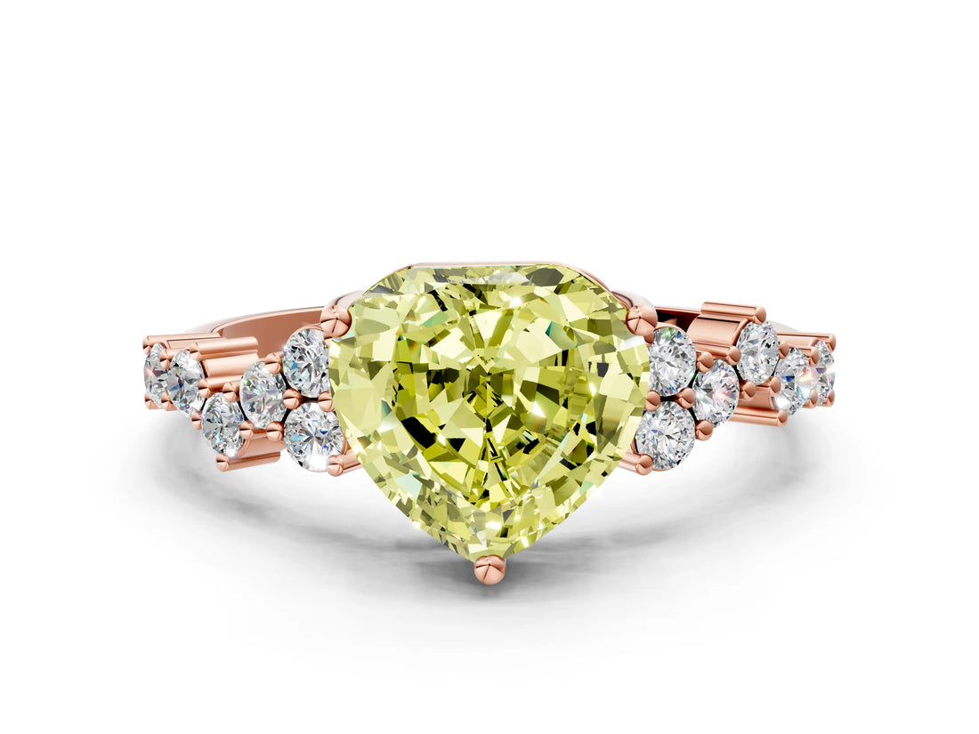 Rose gold Fancy Yellow Heart Cut Diamond Scattered Round Accent Ring with Prong Setting_12