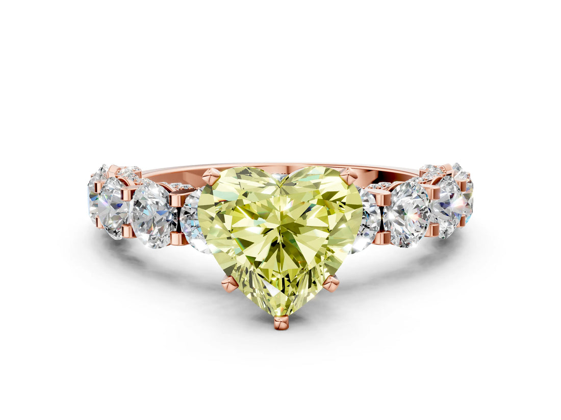 Rose gold Fancy Yellow Heart Cut Diamond Side Stone Engagement Ring with Four-Prong Setting_24