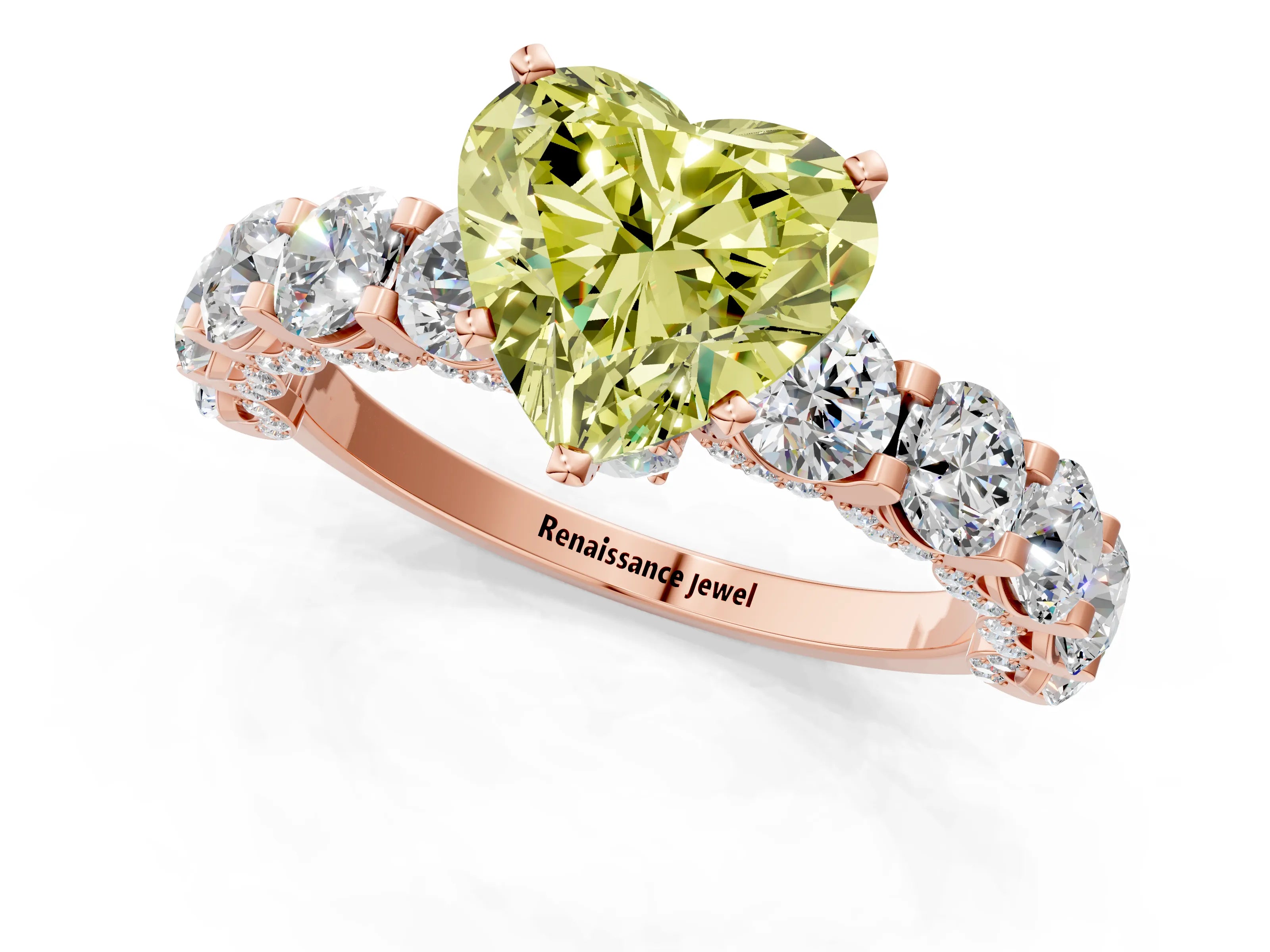 Rose gold Fancy Yellow Heart Cut Diamond Side Stone Engagement Ring with Four-Prong Setting_25
