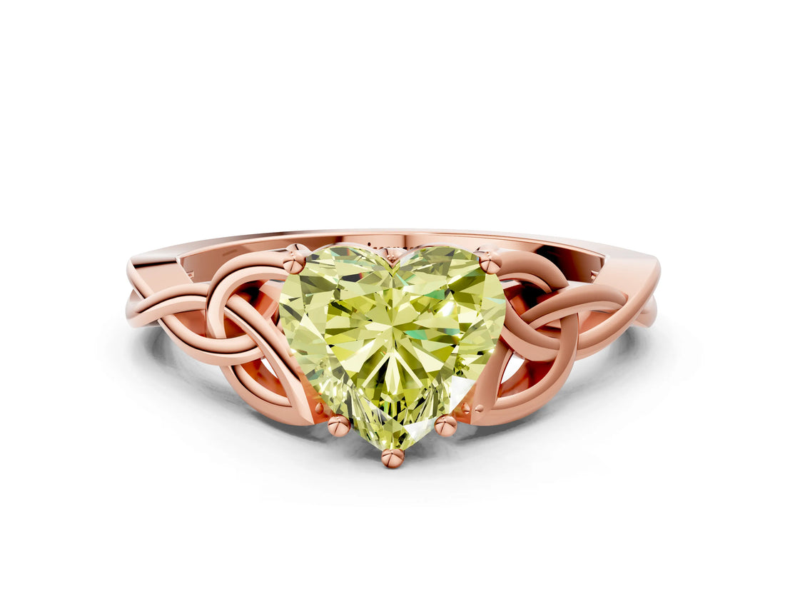 Rose gold Fancy Yellow Heart Cut Diamond Solitaire Celtic Knot Ring with Four-Prong Setting_61