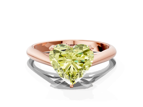 Rose gold Fancy Yellow Heart Cut Diamond Solitaire Engagement Ring with Cathedral Setting and Four-Prong Mount
