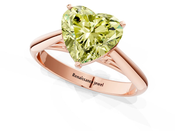 Rose gold Fancy Yellow Heart Cut Diamond Solitaire Engagement Ring with Cathedral Setting and Four-Prong Mount