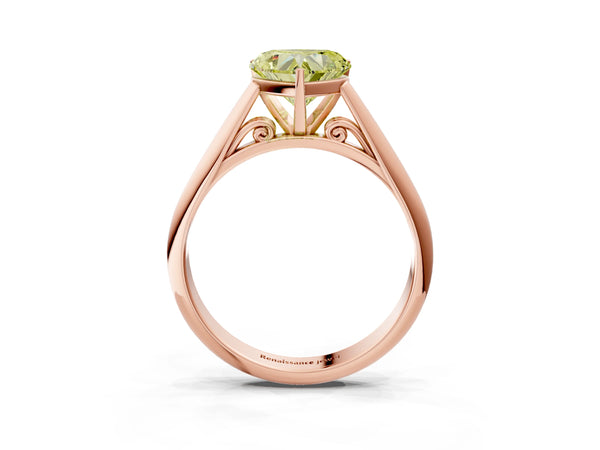 Rose gold Fancy Yellow Heart Cut Diamond Solitaire Engagement Ring with Cathedral Setting and Four-Prong Mount