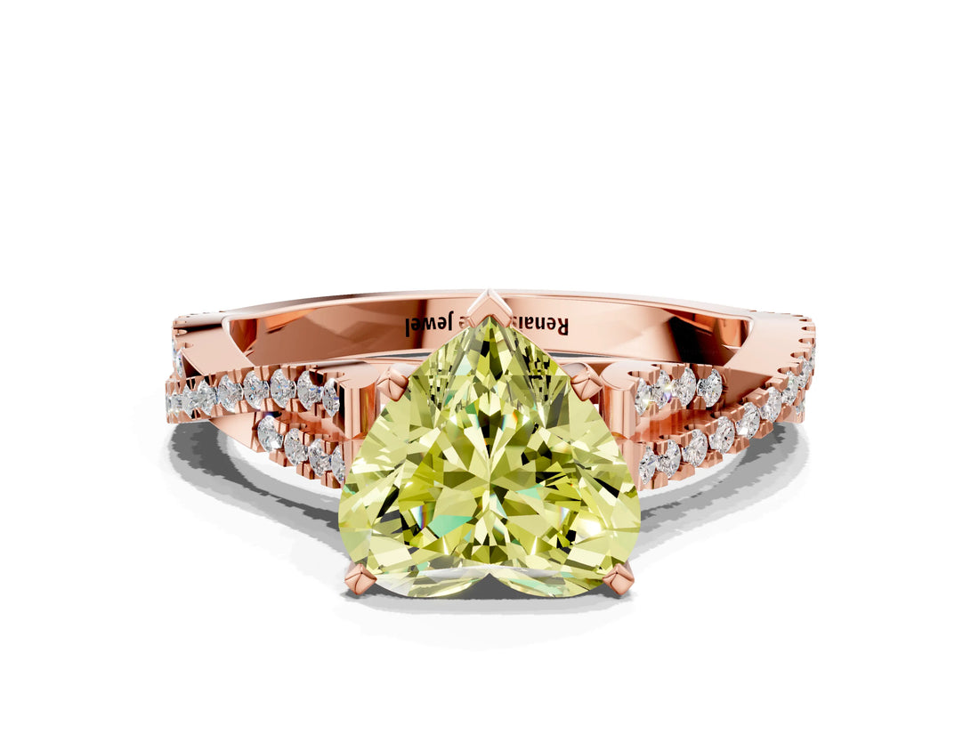 Rose gold Fancy Yellow Heart Cut Diamond Solitaire Engagement Ring with Twisted Pavé Band and Four-Prong Setting_32