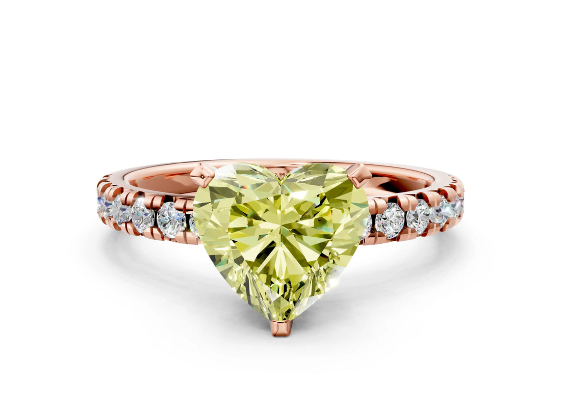 Rose gold Fancy Yellow Heart Cut Diamond Solitaire Pavé Engagement Ring with Round Band and Prong Setting_55