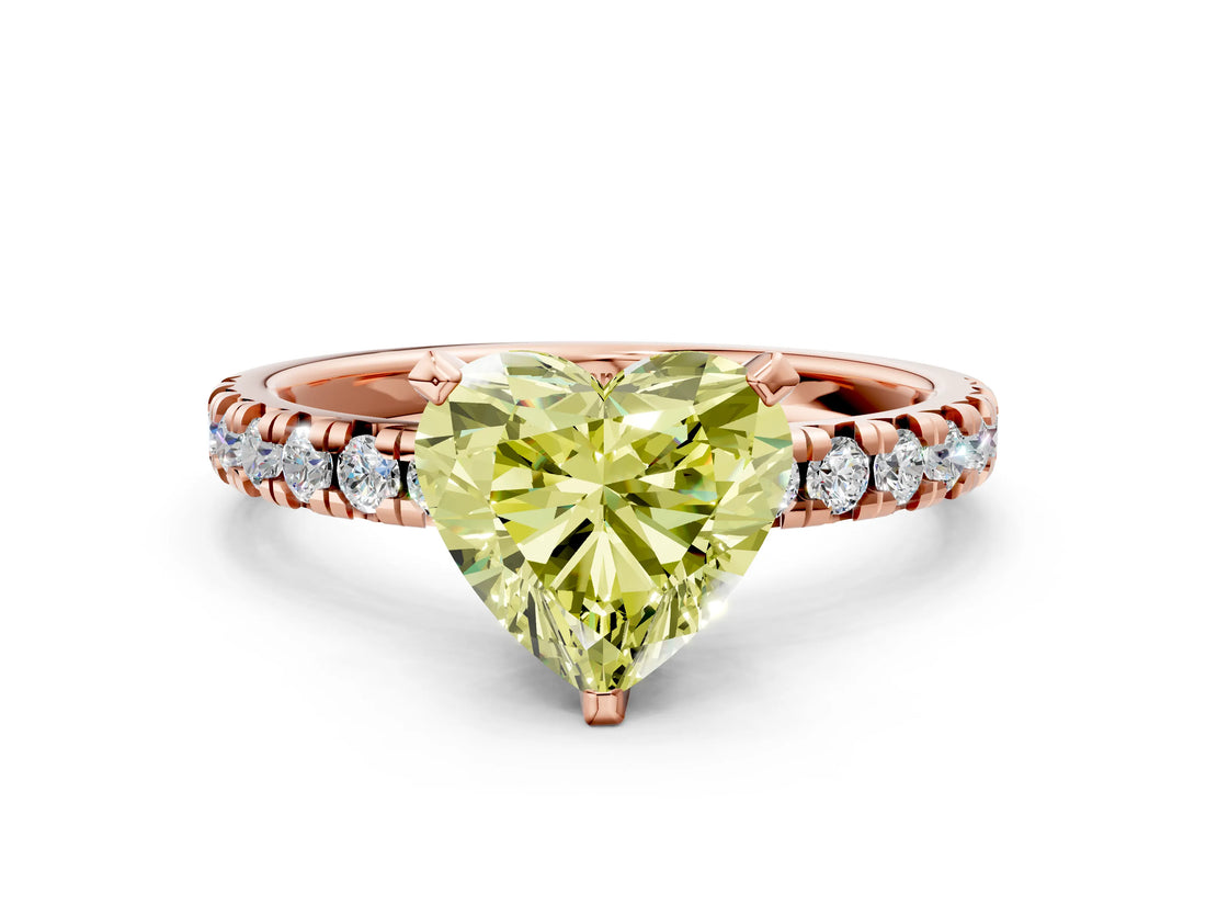 Rose gold Fancy Yellow Heart Cut Diamond Solitaire Pavé Engagement Ring with Round Band and Prong Setting_73