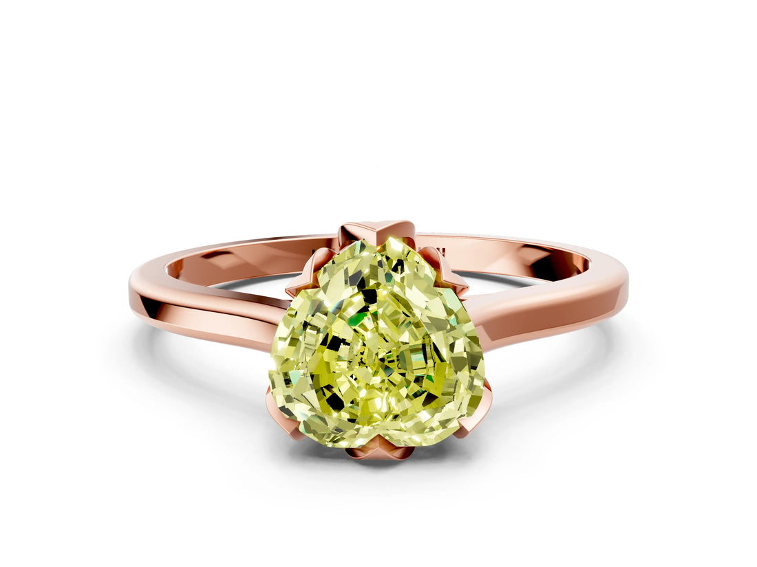 Rose gold Fancy Yellow Heart Cut Diamond Solitaire Ring with Flower Prong Setting and Classic Band_36