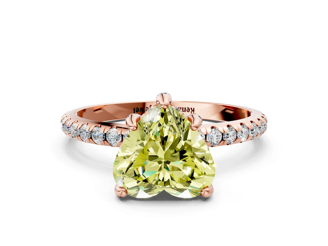 Rose gold Fancy Yellow Heart Cut Diamond Solitaire Ring with Four-Prong Setting and Pavé Band_3