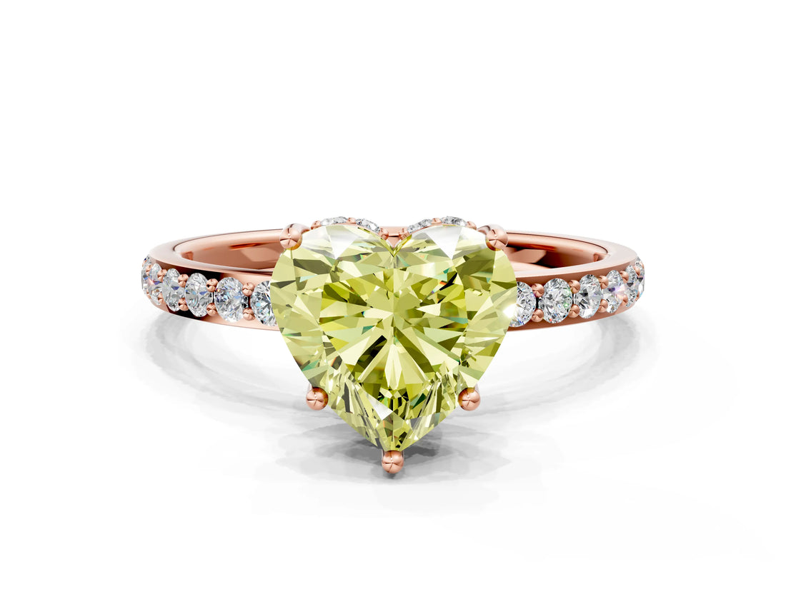 Rose gold Fancy Yellow Heart Cut Diamond Solitaire Ring with Pavé Band and Hidden Halo_67