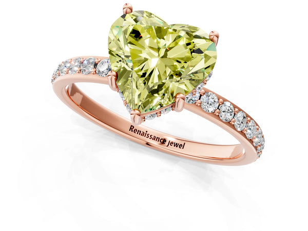 Rose gold Fancy Yellow Heart Cut Diamond Solitaire Ring with Pavé Band and Hidden Halo