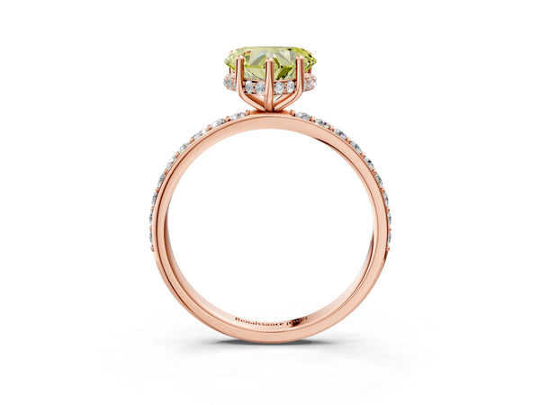 Rose gold Fancy Yellow Heart Cut Diamond Solitaire Ring with Pavé Band and Hidden Halo