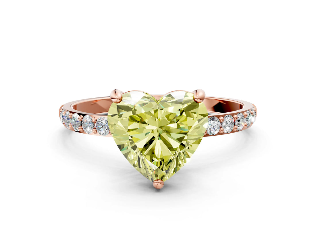 Rose gold Fancy Yellow Heart Cut Diamond Solitaire Ring with Pave Band and Four Prong Setting_107