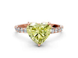Rose gold Fancy Yellow Heart Cut Diamond Solitaire Ring with Pave Band and Four Prong Setting_107