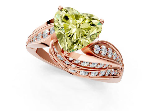 Rose gold Fancy Yellow Heart Cut Diamond Solitaire Ring with Prong Setting and Twisted Pavé Band_1