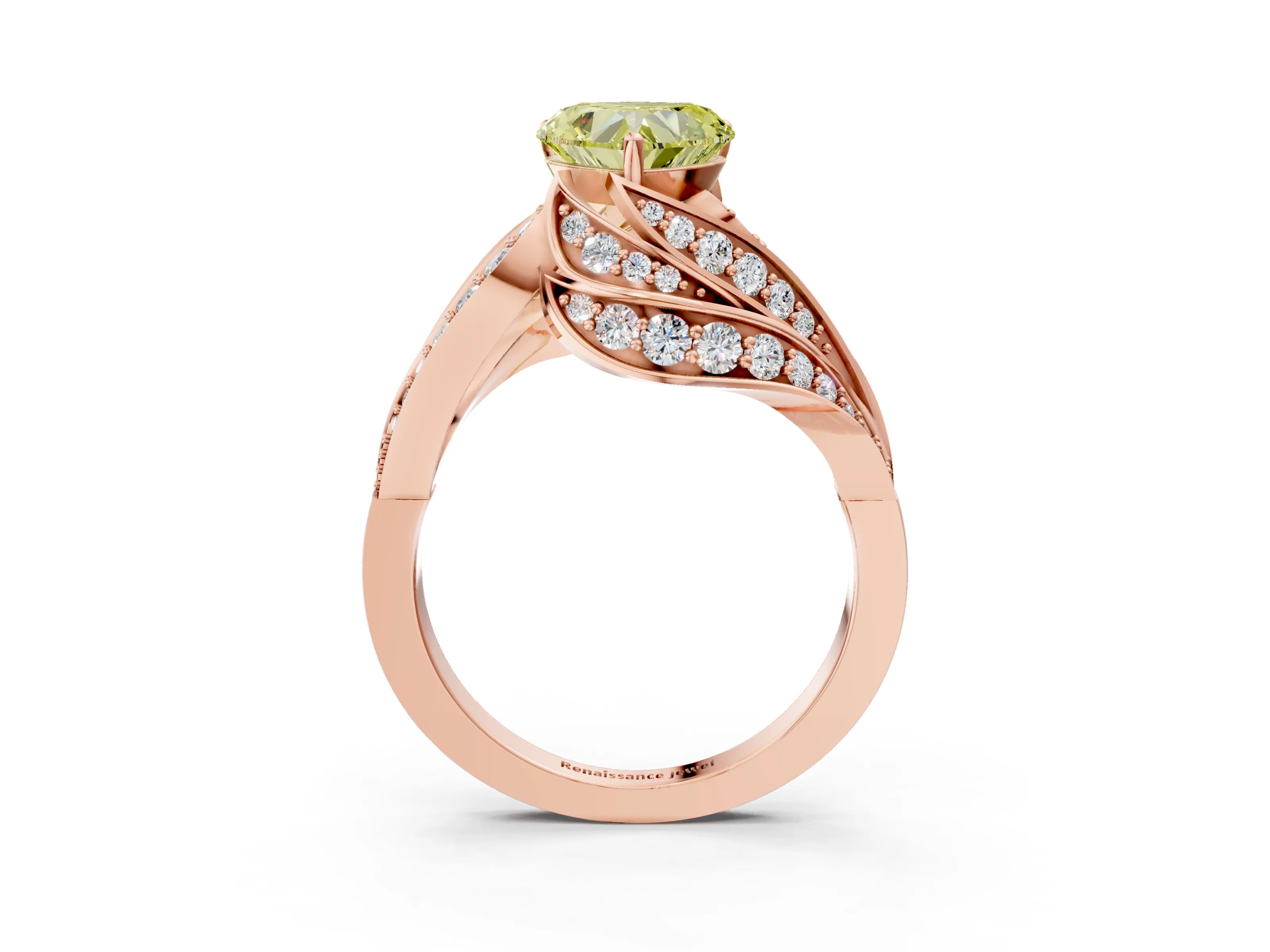 Rose gold Fancy Yellow Heart Cut Diamond Solitaire Ring with Prong Setting and Twisted Pavé Band_3