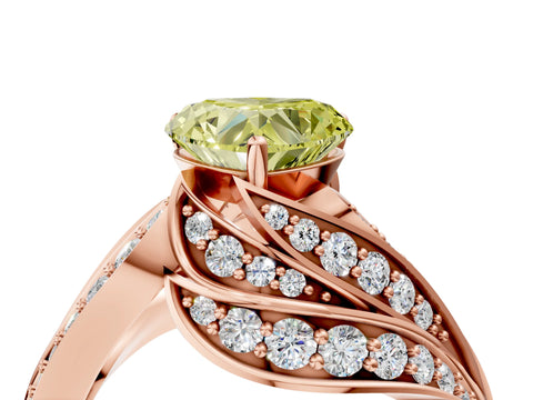 Rose gold Fancy Yellow Heart Cut Diamond Solitaire Ring with Prong Setting and Twisted Pavé Band_4