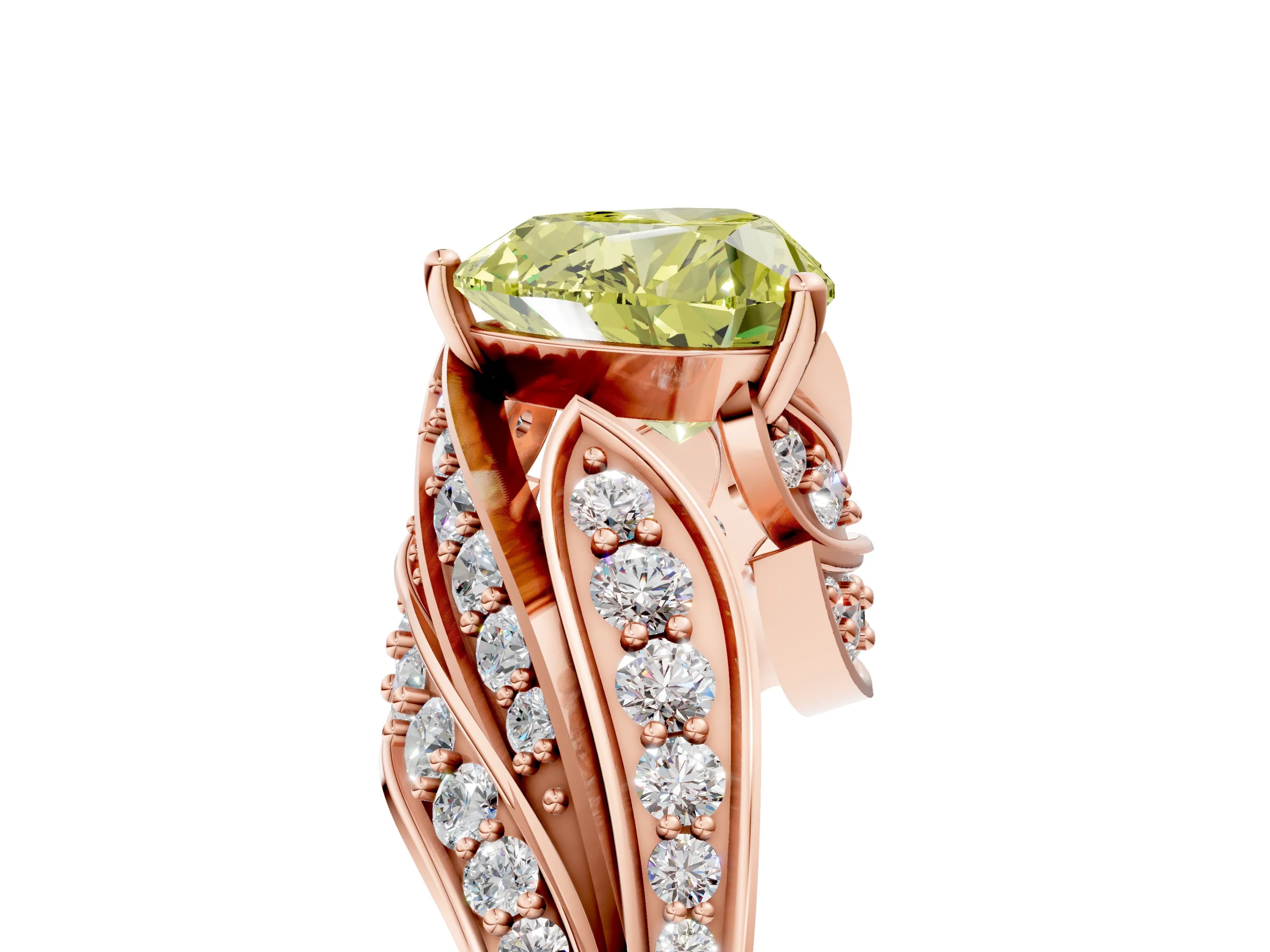 Rose gold Fancy Yellow Heart Cut Diamond Solitaire Ring with Prong Setting and Twisted Pavé Band_5