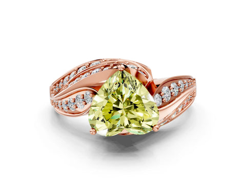 Rose gold Fancy Yellow Heart Cut Diamond Solitaire Ring with Prong Setting and Twisted Pavé Band