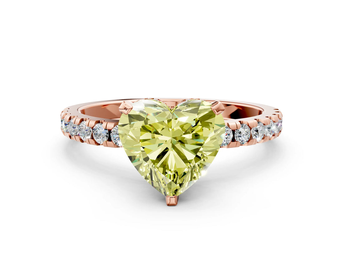 Rose gold Fancy Yellow Heart Cut Diamond Solitaire Ring with Round  Pavé Band and Four-Prong Setting_36