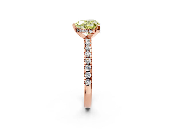 Rose Gold Heart-Shaped Hidden Halo Solitaire Engagement Ring Setting for Fancy Yellow Center with Single Row Pave Band