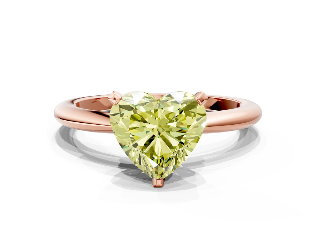 Rose gold Fancy Yellow Heart Cut Diamond Solitaire Ring with Six-Prong Setting and Classic Band_273