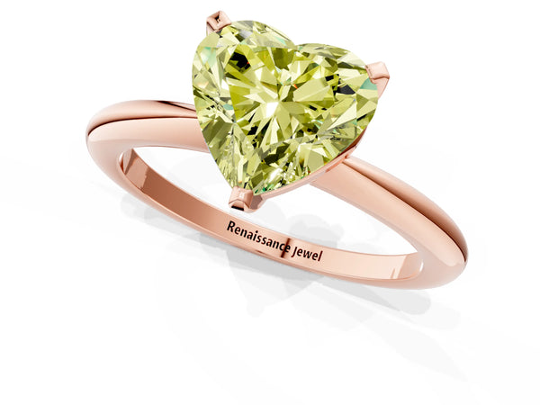 Rose gold Fancy Yellow Heart Cut Diamond Solitaire Ring with Six-Prong Setting and Classic Band
