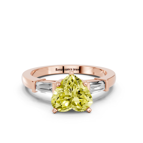 Rose gold Fancy Yellow Heart  Cut Diamond Solitaire Ring with Tapered Baguette Accents and Four-Prong Setting_10