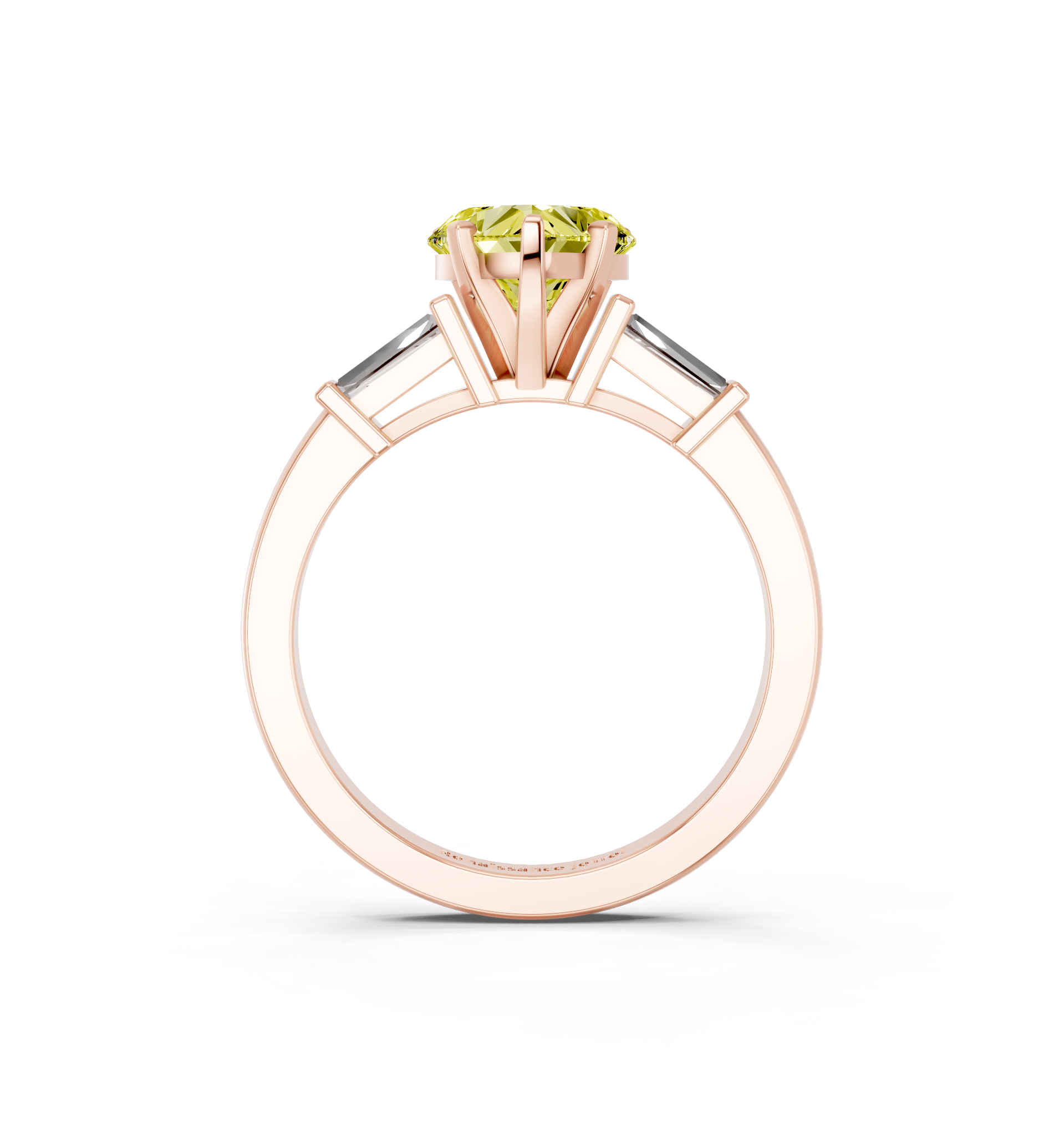 Rose gold Fancy Yellow Heart  Cut Diamond Solitaire Ring with Tapered Baguette Accents and Four-Prong Setting_4