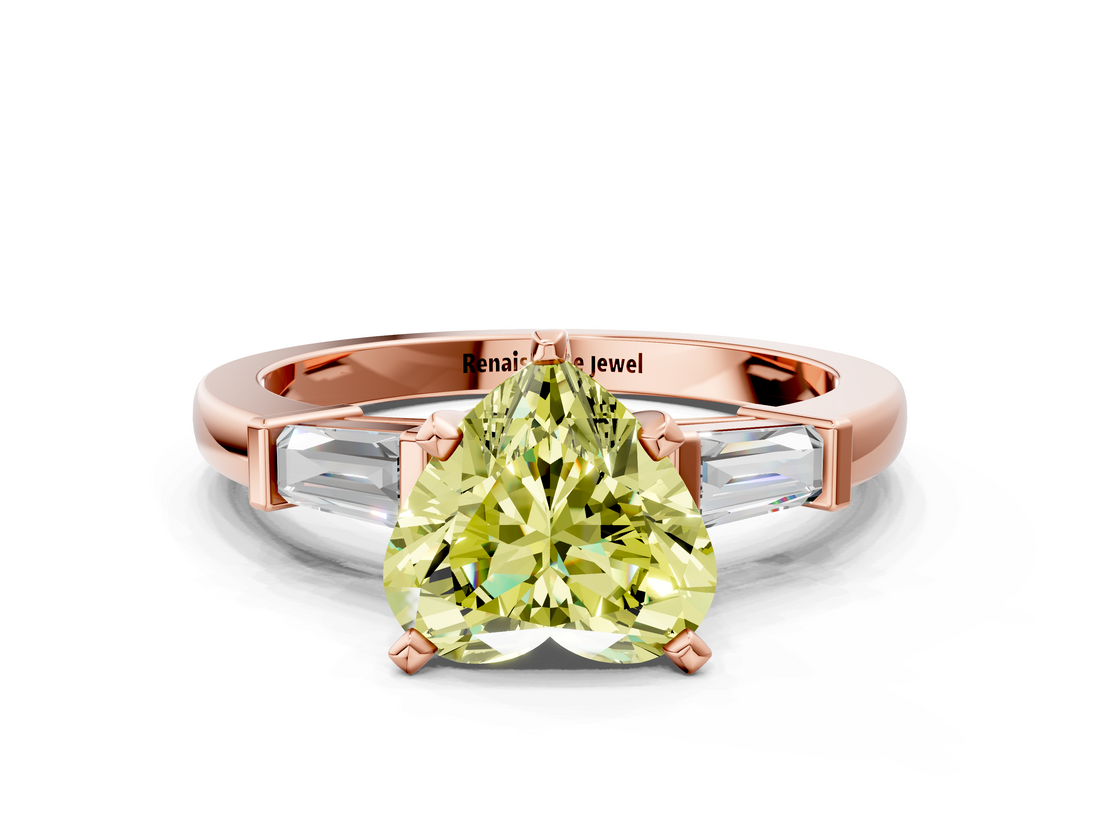 Rose gold Fancy Yellow Heart  Cut Diamond Solitaire Ring with Tapered Baguette Accents and Four-Prong Setting_75