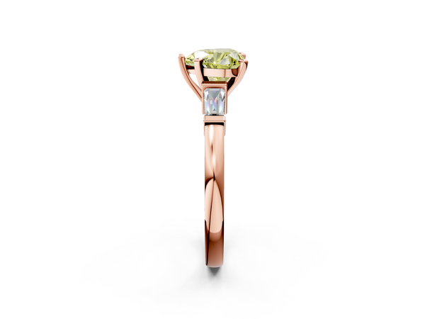Rose gold Fancy Yellow Heart  Cut Diamond Solitaire Ring with Tapered Baguette Accents and Four-Prong Setting