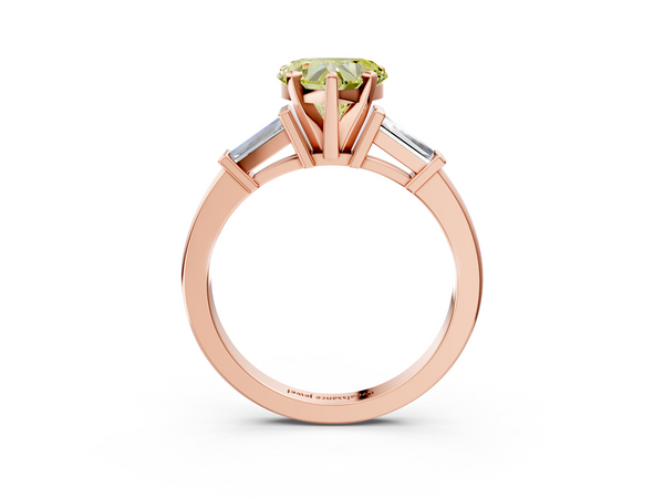 Rose gold Fancy Yellow Heart  Cut Diamond Solitaire Ring with Tapered Baguette Accents and Four-Prong Setting