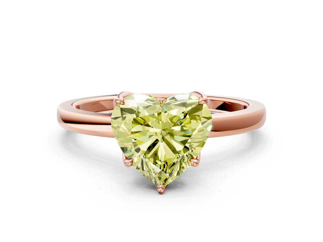 Rose gold Fancy Yellow Heart Cut Diamond Solitaire Ring with Thin Band and Prong Setting_12